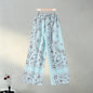 Casual Printed Women's Shirt Trouser Suits Lace Up Long Sleeve Loose