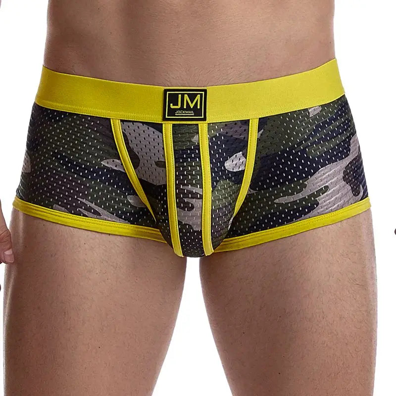Camo Boxer Briefs Mesh Underwear Breathable for Gym/Running/Outdoor Sports Trunks Shorts Cueca Gay Male Panties Underpants