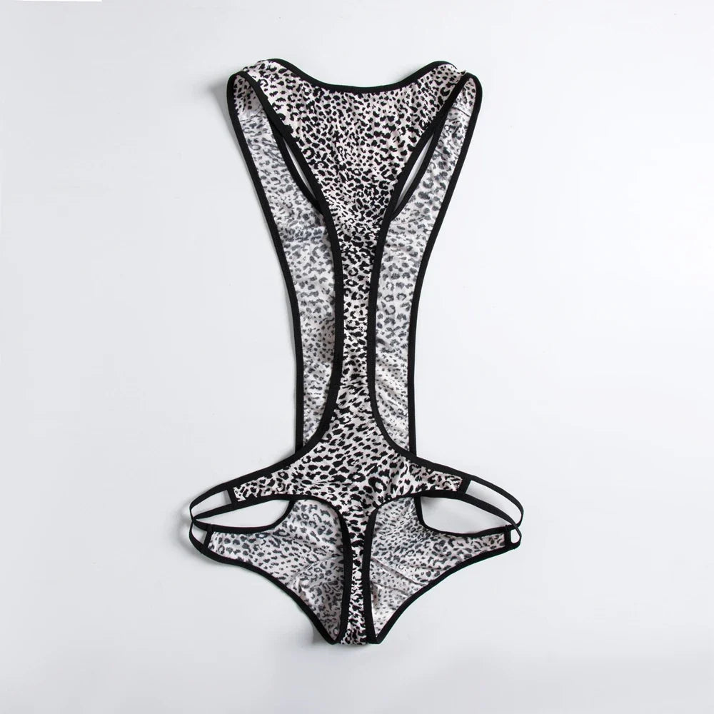 Leopard Men's Bodysuits Building Shapers Tights Men Singlet Underwear Bikini Sexy Men T-Back Jumpsuit Stretch Thongs Jockstrap