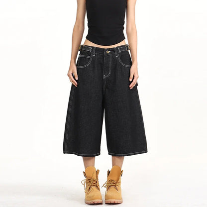 American Retro Baggy Wide Leg 3/4 Length Jean Women Y2K Vintage Spring