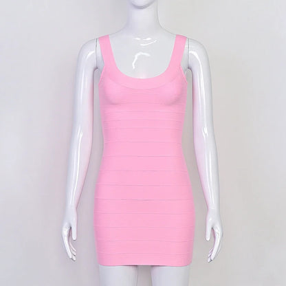 Beaukey New Trendy Pink Ginger Bandage Mini Party Dress Women Quality