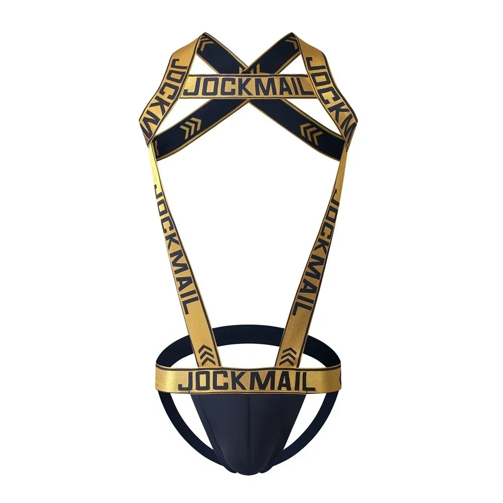 Men's Jockstrap Underwear Bodysuit Suspender Jumpsuits Sexy Lingerie Men Harness Hollow Out Bondage Elastic Hole Erotic Costume
