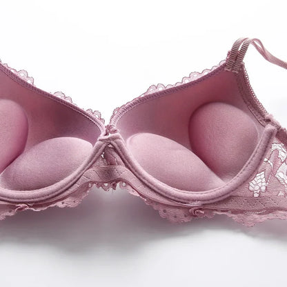 1 Set Elegant Lace Embroidery & Breathable Fabric Lingerie Set: Push-Up Bra, Drop Waist Sheer Panty - Ultimate Valentine's Day