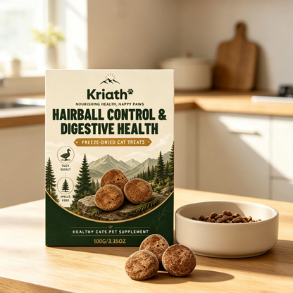 Kriath Freeze Dried Cat Treats Hairball Control Digestive Health Nutritional Balance Gentle Natural Ingredients Cat Supplement
