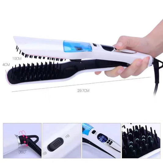 Steam Hair Straightener Brush Anti-scald Negative Ion Hair Care Ceramic Wide Hair Curling Flat Plates Lcd Display Hot Comb