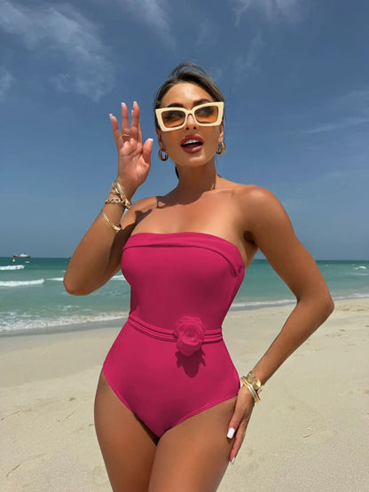 New One-piece Multi-wear One-piece Drawstring Strap Small Flower Swimsuit Swimsuit Bikini