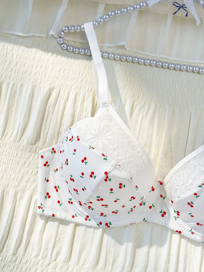 Wide Straps Plus Size Women's underwear set Flowers Lace Unlined Underwire Support Bra Comfort Lace Panties Lingerie Set