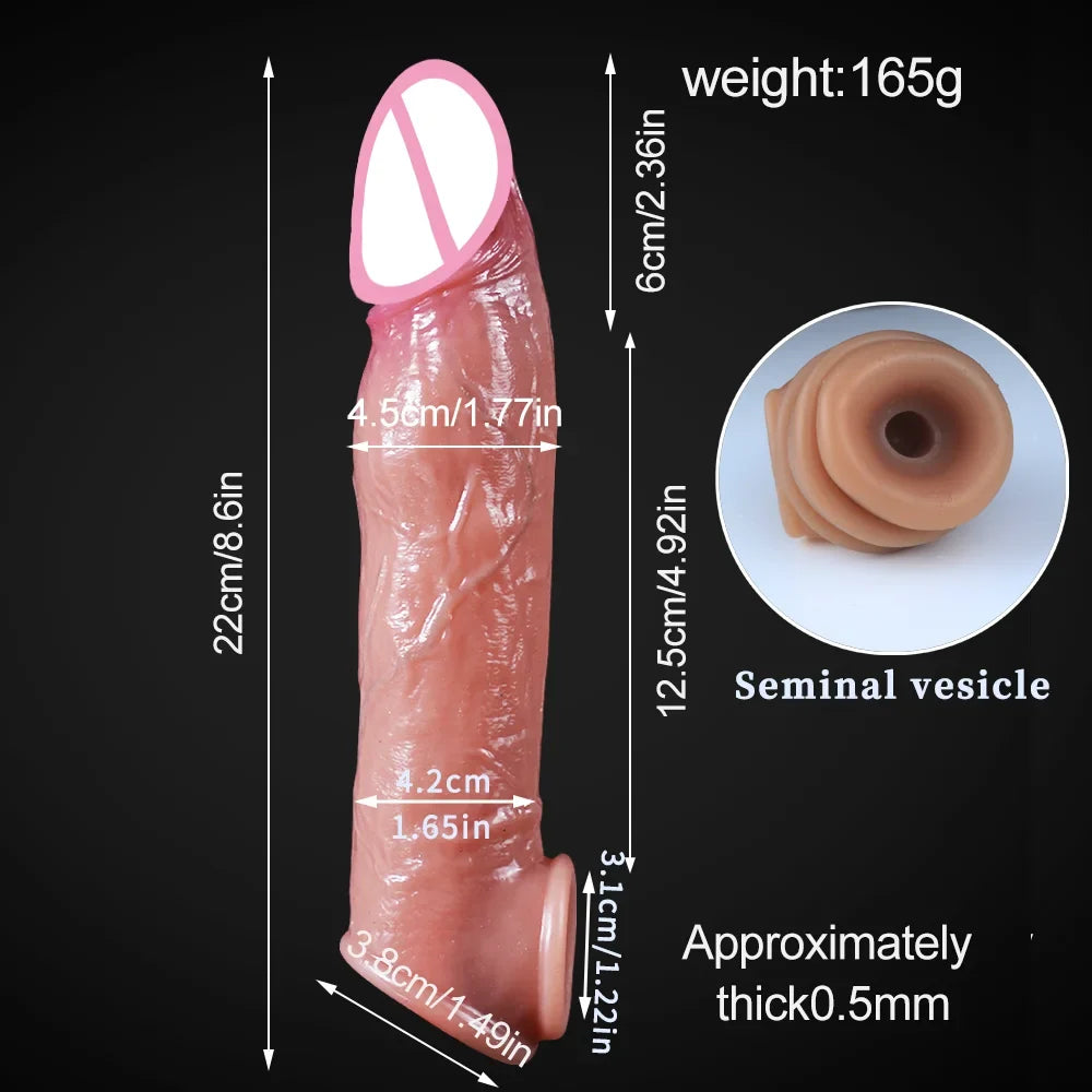 Soft Silicone Condom Enlargement Penis Sleeve Realistic Penis Extender Sex Toys for Men Sexual Tools Reusable Condom Cock Sleeve