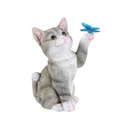 Outdoor Cat Sculpture Figurine Pendant Garden LED Solar Lights Cute Cat Animal Statue Sculptures  for Landscape Yard