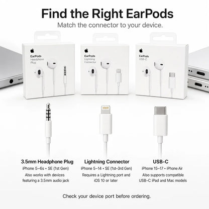 Official Apple EarPods Wired Earphones 3.5mm Lightning USB-C Connector with Mic Volume Control for iPhone iPad Mac