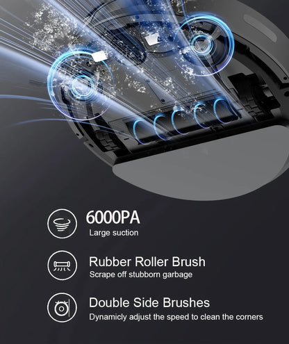 Robot Vacuum Cleaner Combo and Mop 6000PA Strong Suction  Robotic App& Remote Control Self-Charging Smart Mapping for Pet Hair