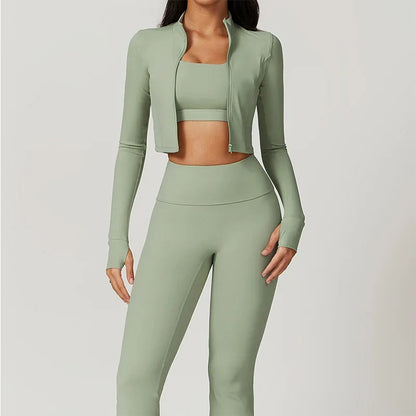Women's 3-Piece Activewear Set – Sports Bra, Leggings & Long-Sleeve Top