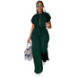 Women Casual Round Neck Drawstring Short Sleeve Top & High Waist Pants Set Summer Solid Two Piece Suit Sets Outfits Set Female