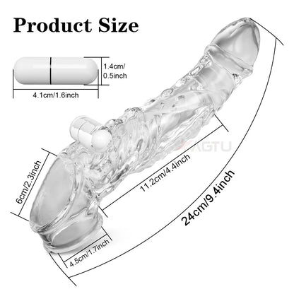Bullet Vibrator Ring Clear Cock Ring Extender Reusable Penis Sleeve Ultra-Soft Enlarger for Couples Vibrating Dildo Sex Toys Men