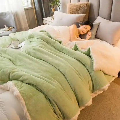 Double-Sided Wool Throw Blanket - White Dark Gray Warm Queen Duvet Cover For Winter, Ideal For Camping & Bedspreads