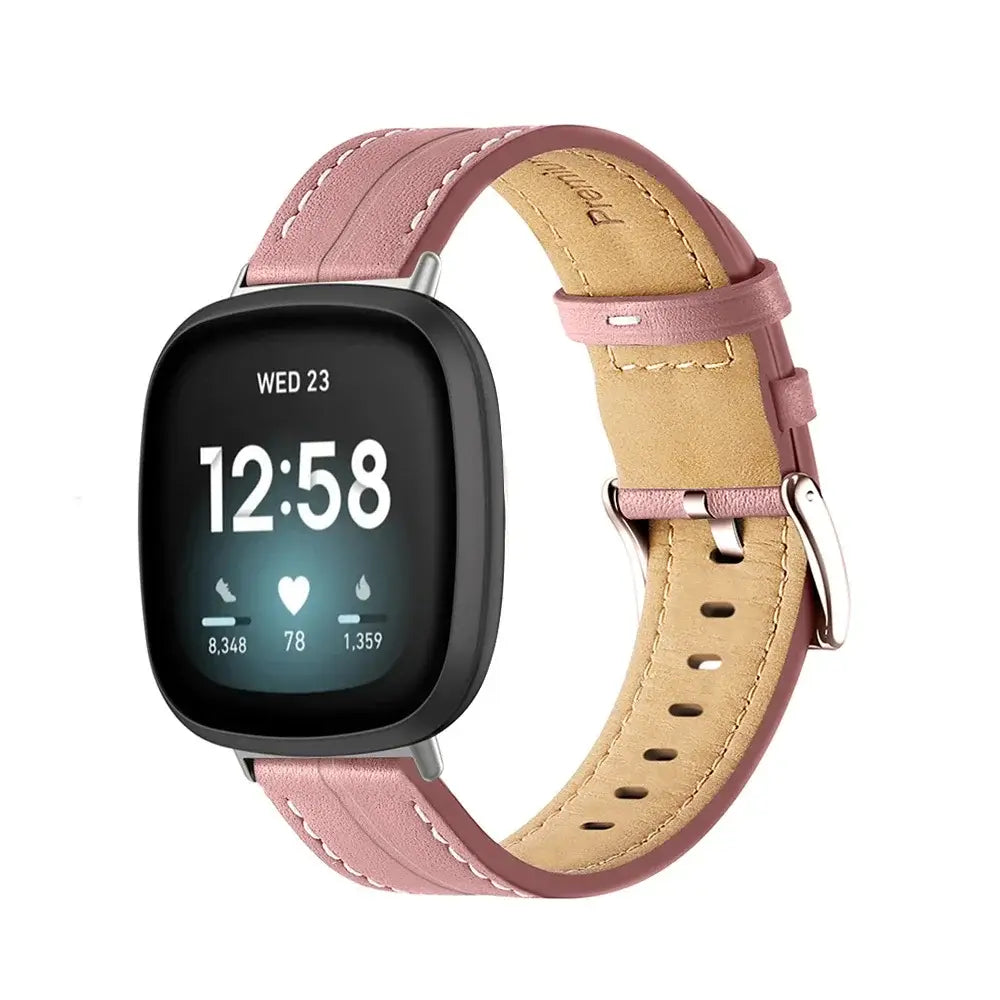 Fitbit Versa 4, 3, 2 & Sense 2 Leather Band with Contrast Stitching