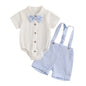 Infant Baby Boy Summer Gentleman Outfit Short Sleeve Lapel Neck Shirt Romper + Stripe Suspender Shorts + Bowtie for Newborn