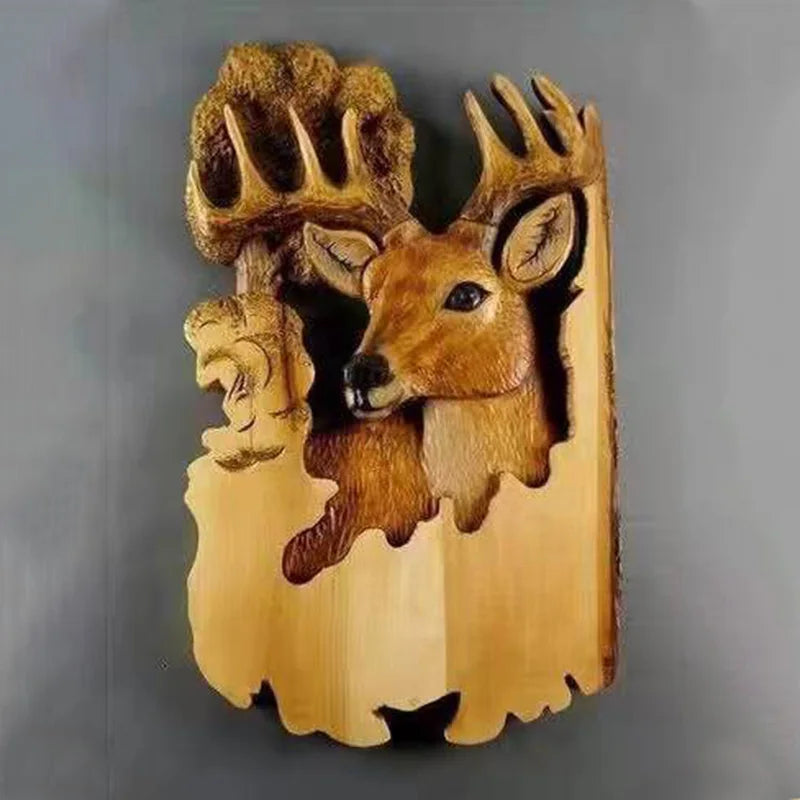 Handmade Cool Animal Carving Handcraft Wall Hanging Decoration Sculpture Wood Raccoon Bear Deer Hand Painted Home Room 13CM*20CM