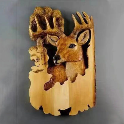 Handmade Cool Animal Carving Handcraft Wall Hanging Decoration Sculpture Wood Raccoon Bear Deer Hand Painted Home Room 13CM*20CM