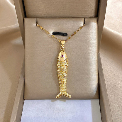 18K Gold Plated Stainless Steel Fish Pendant Necklace for Women