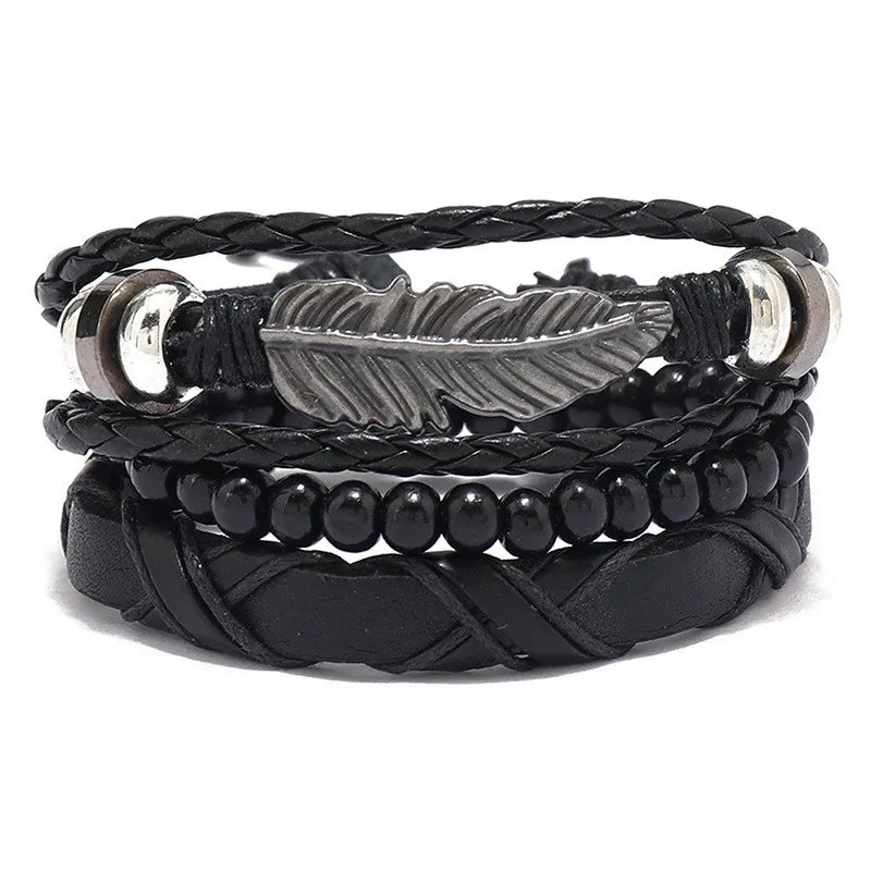 Modyle Multi-layer Gothic Leather Bracelet Set Punk Viantage Wings Charms Handwoven Bracelets for Men Jewelry Gifts