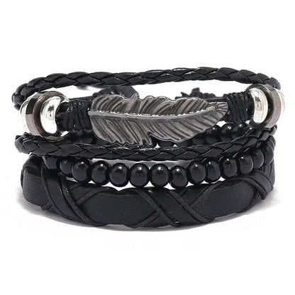 Modyle Multi-layer Gothic Leather Bracelet Set Punk Viantage Wings Charms Handwoven Bracelets for Men Jewelry Gifts