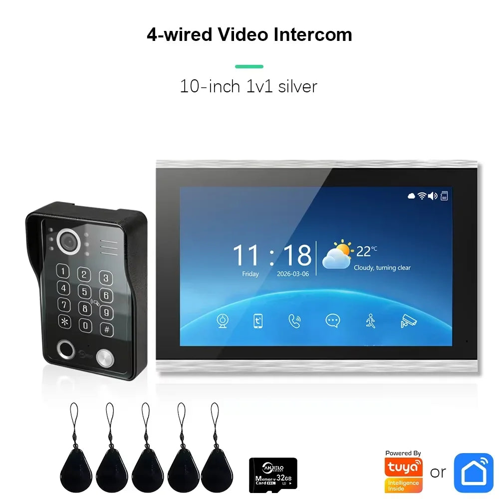 ANJIELO Tuya Smart Fingerprint 5-in-1 Unlocking Home Video Doorbell Video Intercom System 1080P Touch Monitor Security Protectio