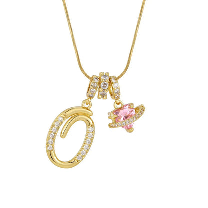 Fashion Letter Necklace for Women Pink Zircon Heart-shaped Pendant Suitable for Girls to Wear Personalized Gold-plated Jewelry
