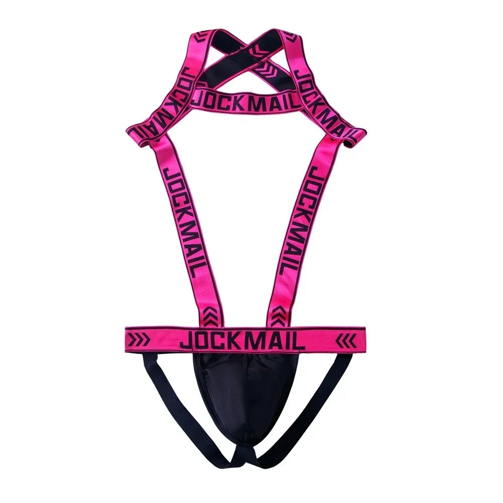 Men's Jockstrap Underwear Bodysuit Suspender Jumpsuits Sexy Lingerie Men Harness Hollow Out Bondage Elastic Hole Erotic Costume
