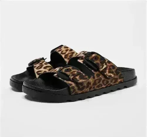 Designer Chic Flat Sandals - Animal Print & Comfort | Femstylo
