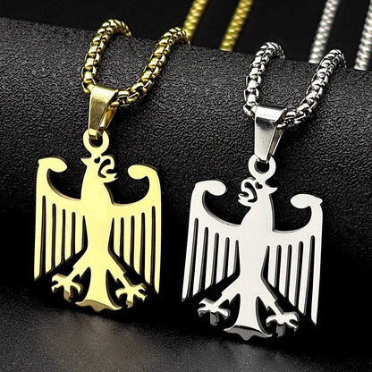 Hollow German Eagle Bundesadler National Emblem Symbol Pendant Necklaces Gold Color Stainless Steel Chain Germany Jewelry Gift
