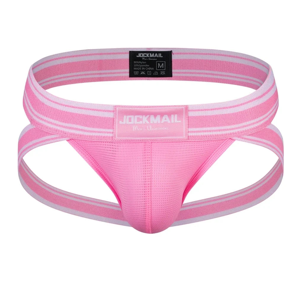 JOCKMAIL Men Jockstrap Thong  Mens Bikini Briefs Sexy Gay Underwear Nylon Mesh Hip Lift Mesh Quick Dry Sports Wear Panties