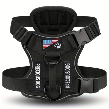 Anti-Pull Tactical Dog Harness with Night Reflective Strips, Heavy-Duty Nylon Military-Grade Vest-Style Leash for Large Dog