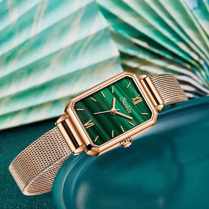 Women's Rectangular Quartz Watch with Mesh Band