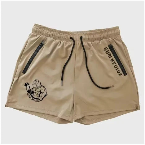 Men's Quick Dry Side Printed Shorts Double Zipper Pocket Side Design Running Basketball Training Fitness Shorts Summer