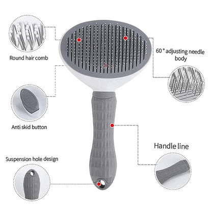 One-Click Pet Hair Removal Comb for Effortless Grooming of Dogs and Cats - Float Hair Removal Slicker Brush with Automatic Funct