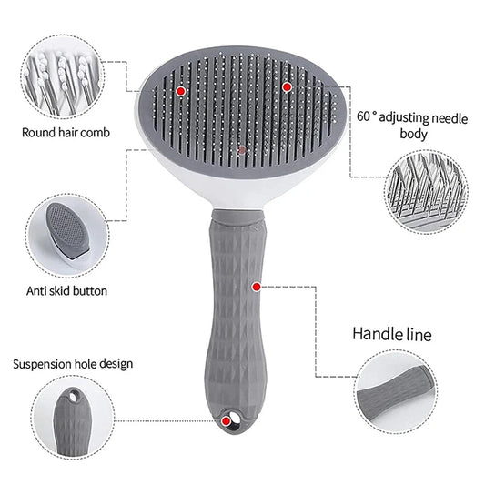 One-Click Pet Hair Removal Comb for Effortless Grooming of Dogs and Cats - Float Hair Removal Slicker Brush with Automatic Funct