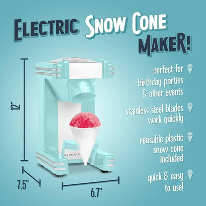 New Upgrade US Shipping Single Serve Retro Snow Cone Machine Countertop Shaved Ice Maker for Slushies Hawaiian Ice with Reusable