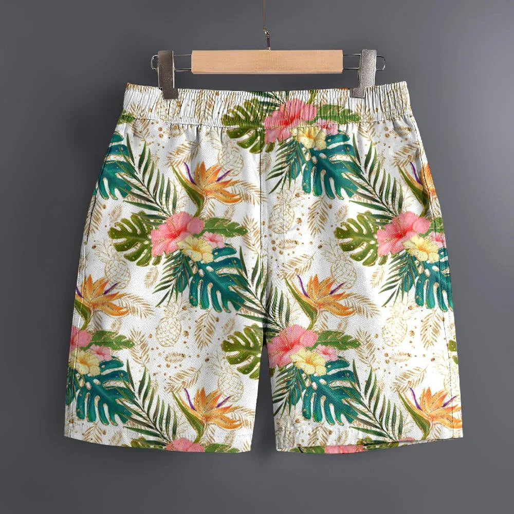 Men's Hawaiian 3D Summer Cool Leaf Pattern Beach Shorts Quick Dry Outdoor Leisure Sports Shorts Fashion Men's Shorts