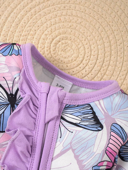 Spring and summer baby newborn zip-up footed onesie set, including a hat and a scarf, three-piece set