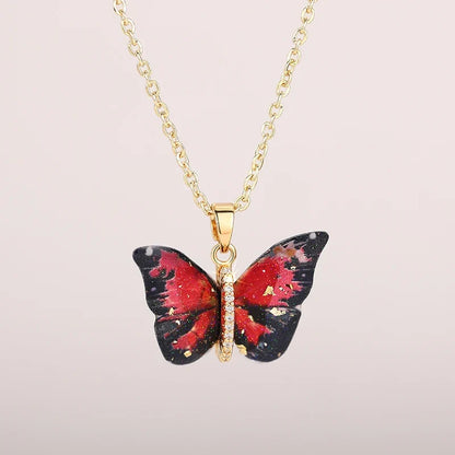 Huitan Aesthetic Butterfly Pendant Necklace for Women Silver Color/Gold Color Inlaid Shiny CZ Fashion Party Accessories Jewelry