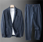 Cotton Linen Men's 2‑Piece Suit Lightweight Slim Fit Breathable Casual Suit Set for Office Wedding Sun Protection