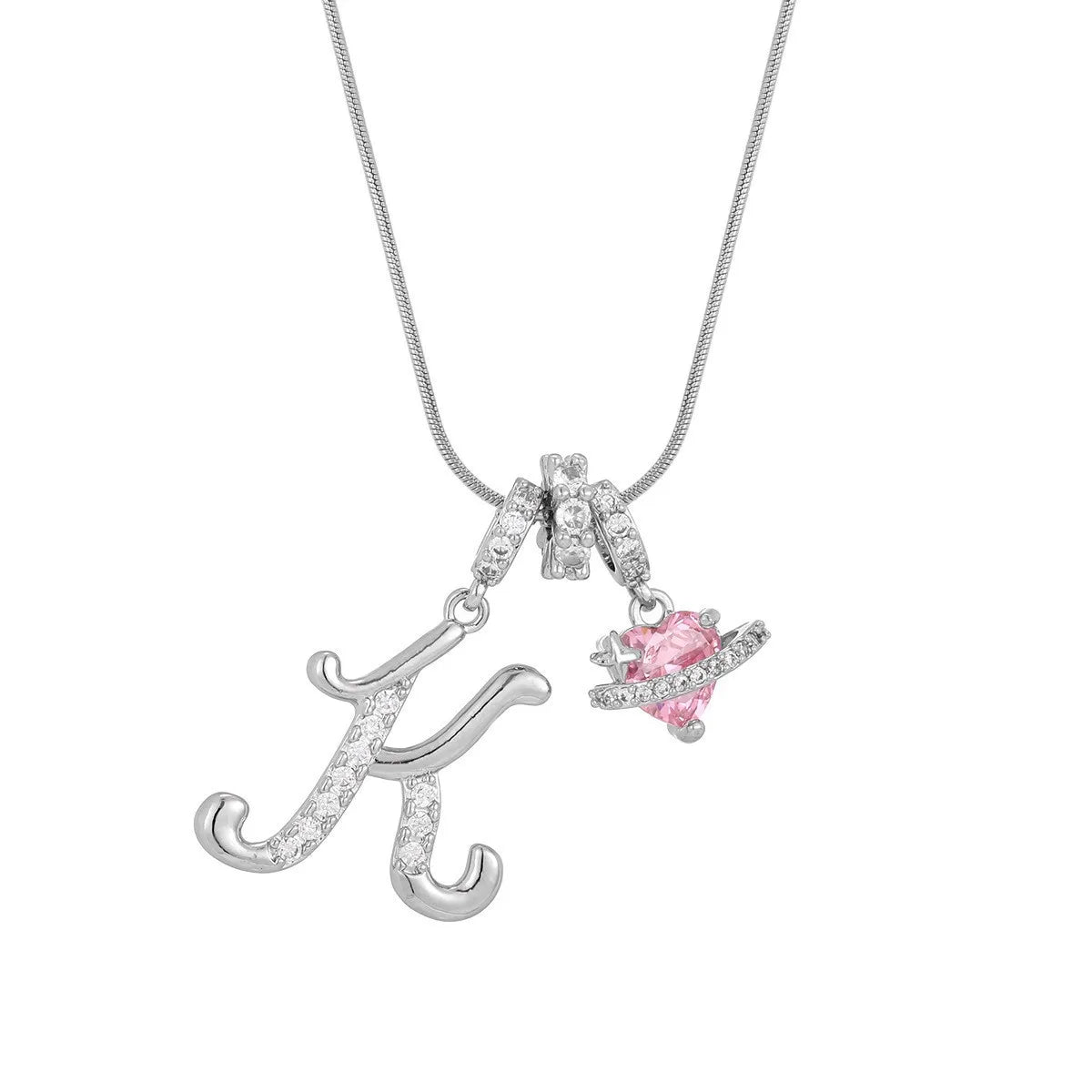 Fashion Letter Necklace for Women Pink Zircon Heart-shaped Pendant Suitable for Girls to Wear Personalized Gold-plated Jewelry