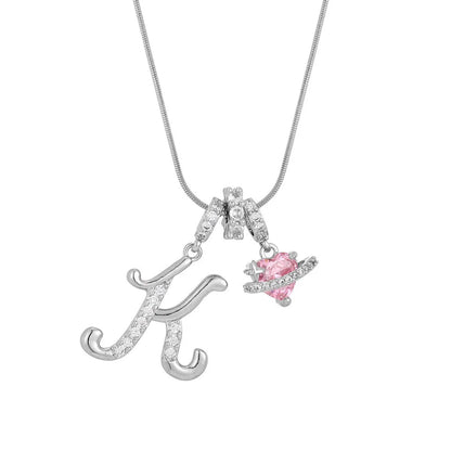 Fashion Letter Necklace for Women Pink Zircon Heart-shaped Pendant Suitable for Girls to Wear Personalized Gold-plated Jewelry