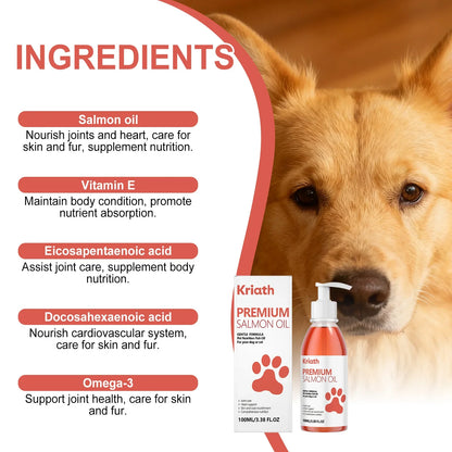 100ml Premium Salmon Oil for Dogs Omega 3 Fish Oil Liquid Supplement for Shiny Coat Dry Skin Relief Joint & Heart Care