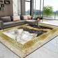 Luxury Golden Black Area Rug Modern Minimalist Home Decor Non Slip Mat for Living Room Bedroom Elegant Classic Design Perfect