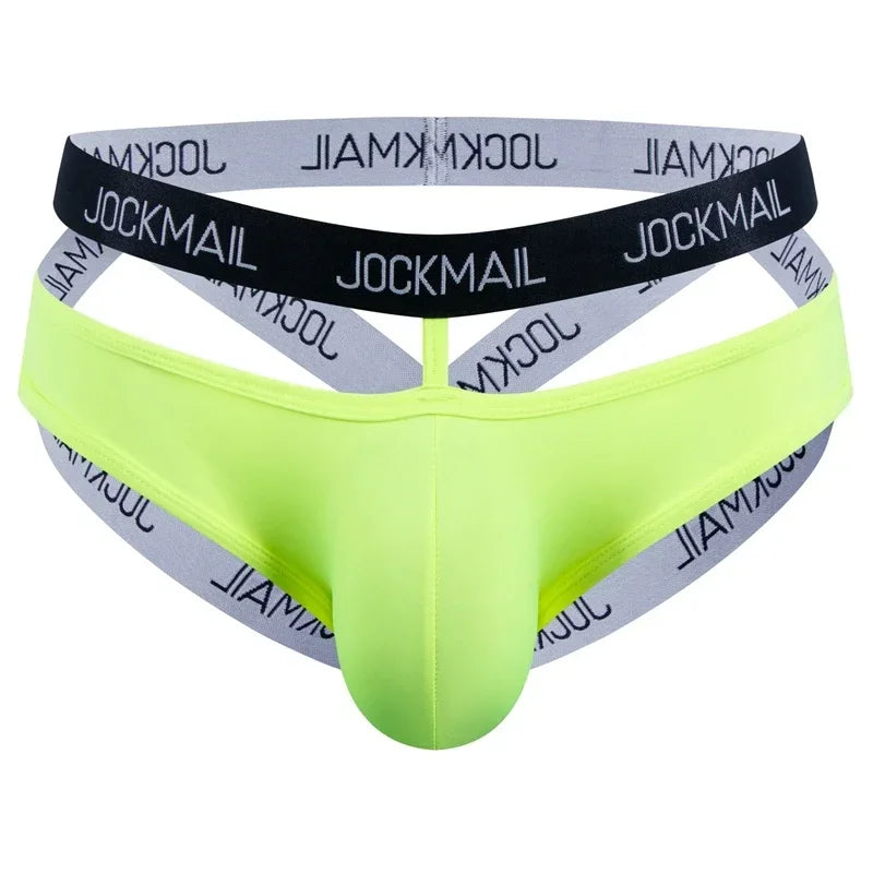 Jockmail Ice Silk Jockstrap Men Underwear Sexy Harness Thong G String Leg Ring Bondage Lingerie Hombre Strap Panties T-back