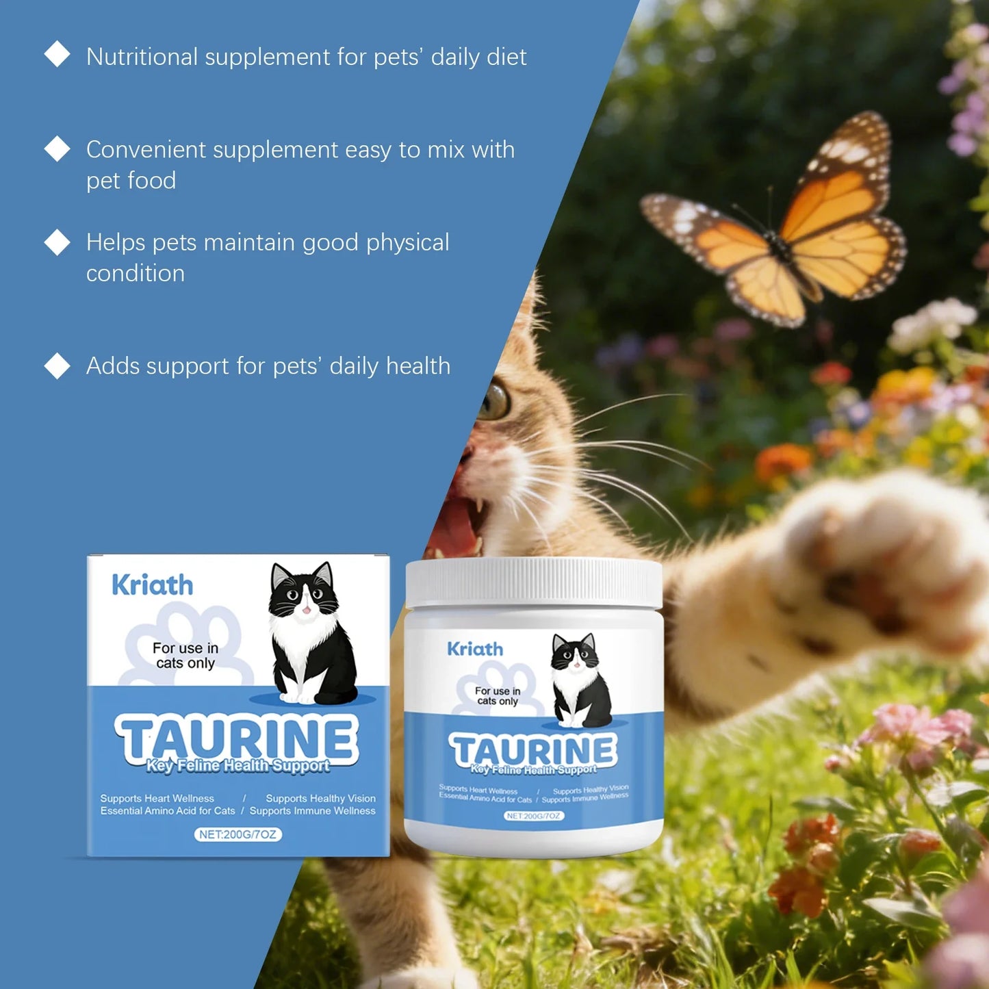 Cat Taurine Powder Supplement Support Cat Heart Wellness Healthy Healthy Eyesight Pet Body Daily Care Nutrition Powder