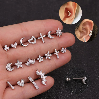 1PC Korean Stainless Steel Mini Zircon Cartilage Ear Stud Earrings for