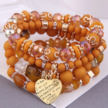 DIEZI Ethnic Bohemian Multicolor Crystal Beads Strand Bracelets Women Men Heart Tree Of Life Charm Bracelet Pulseira Feminina